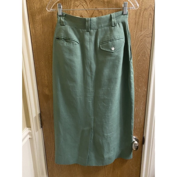 Vintage Ralph Lauren Italian Linen Pencil Skirt Sage Green Button Zip Slit Sz 8 - Picture 8 of 15